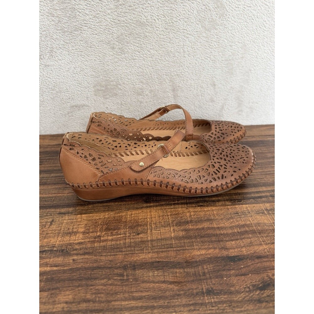Pikolinos Women's P. Vallarta Leather Ballet Pump Brandy Sandal Scalloped 41 10